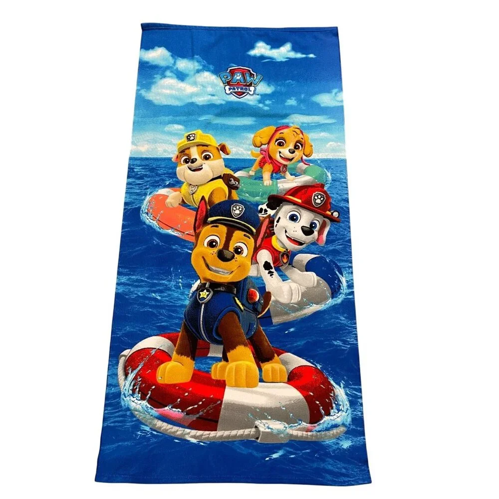 Paw Patrol Kids Beach Towel With Chase, Rubble, Marshall & Skye Design